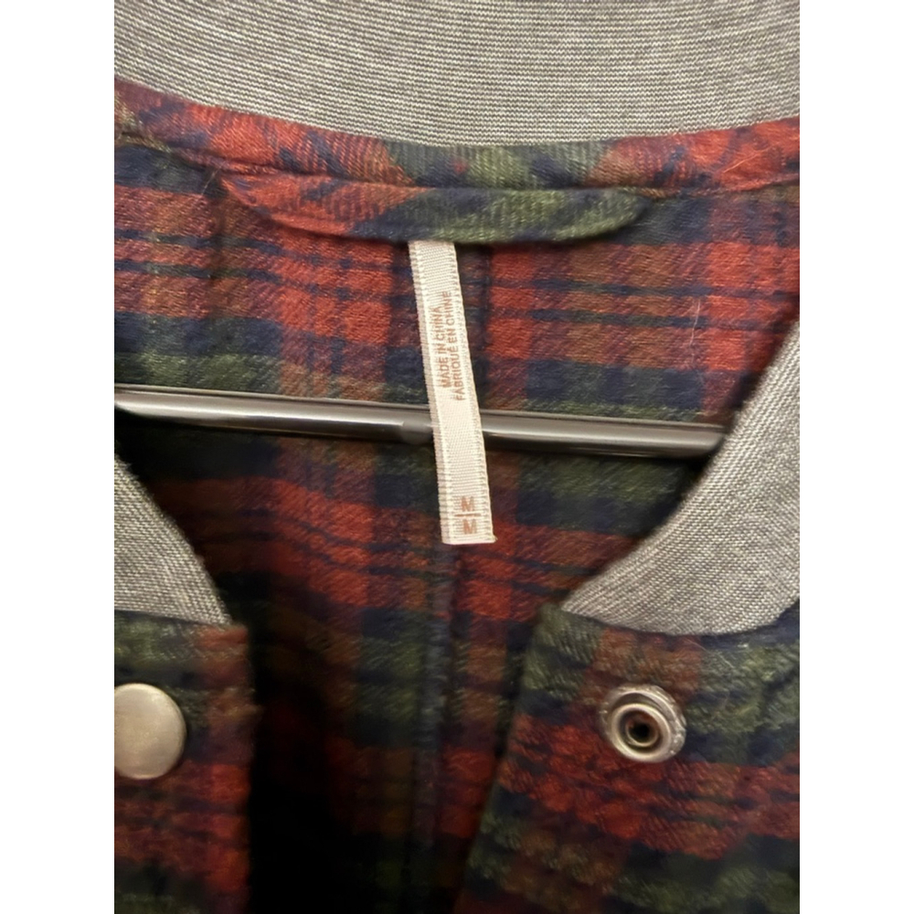 Women's Free People Plaid Long Sleeve distressed hem Dress M Red Green - Picture 4 of 6